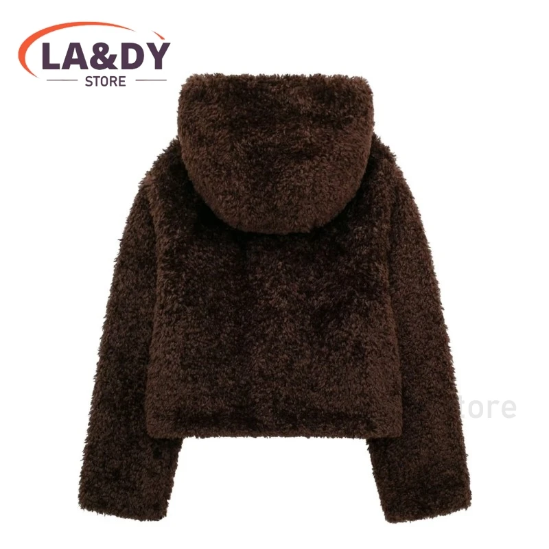 2024 New Winter Women Fashion Loose Hooded Faux Fur Coat  Female Casual Solid Color  Long Sleeve Tops Outerwears