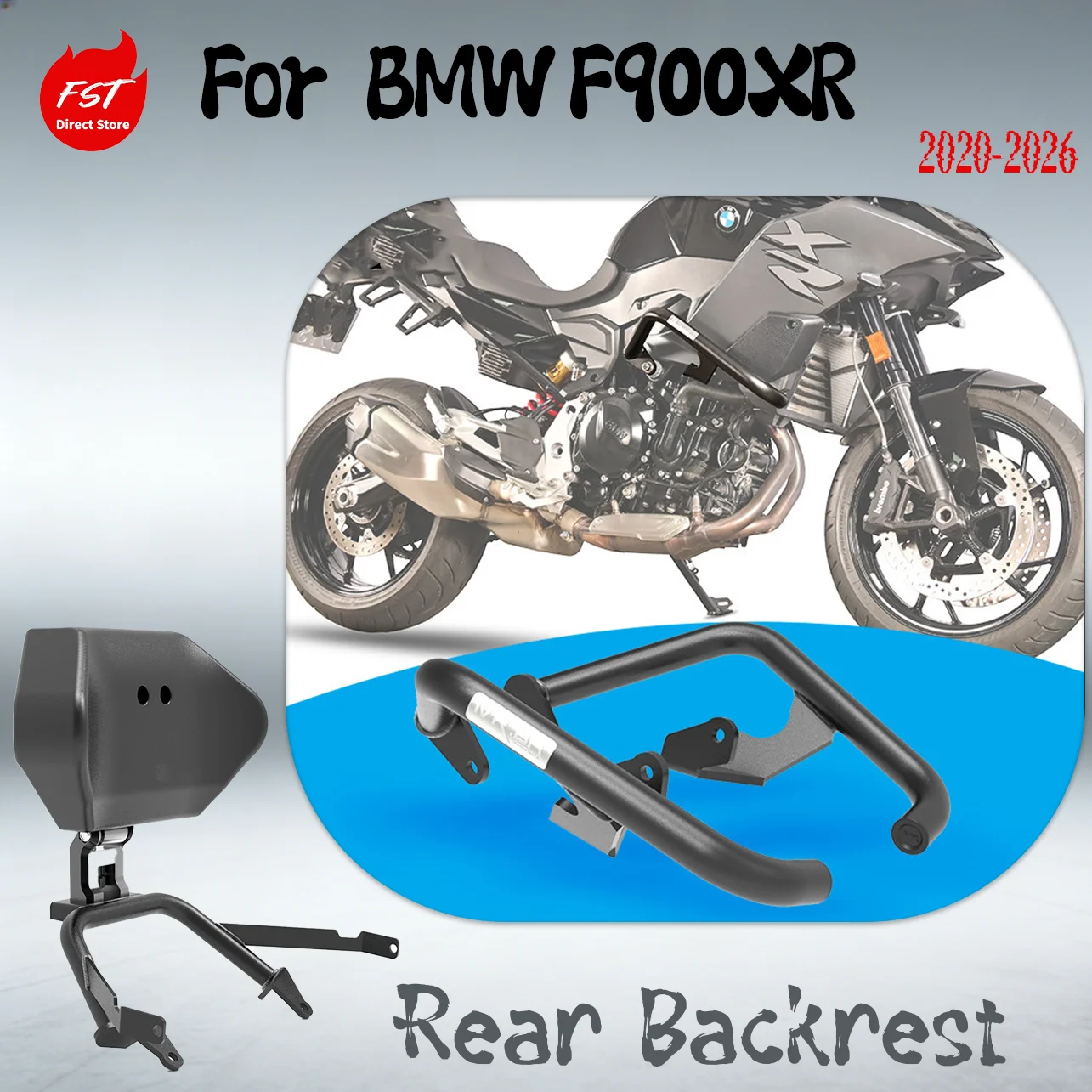 

For BMW F900XR 2020-2026 MRBR Highway Crash Bars Anti-Fall Sliders Foldable Passenger Backrest Cushion Modified Accessories