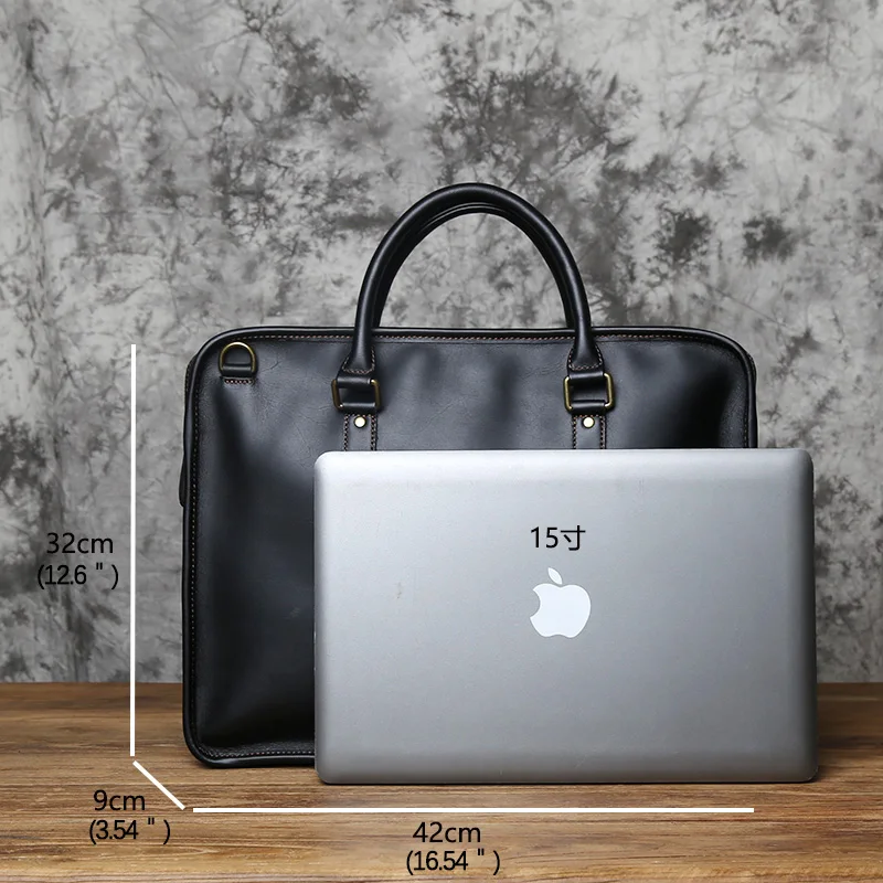 NZPJ Herren Aktentasche Leder Handtasche Retro Top Layer Rindsleder Laptoptasche Crazy Horse Leder Schulter Messenger Bag Luxustasche – Detail 4