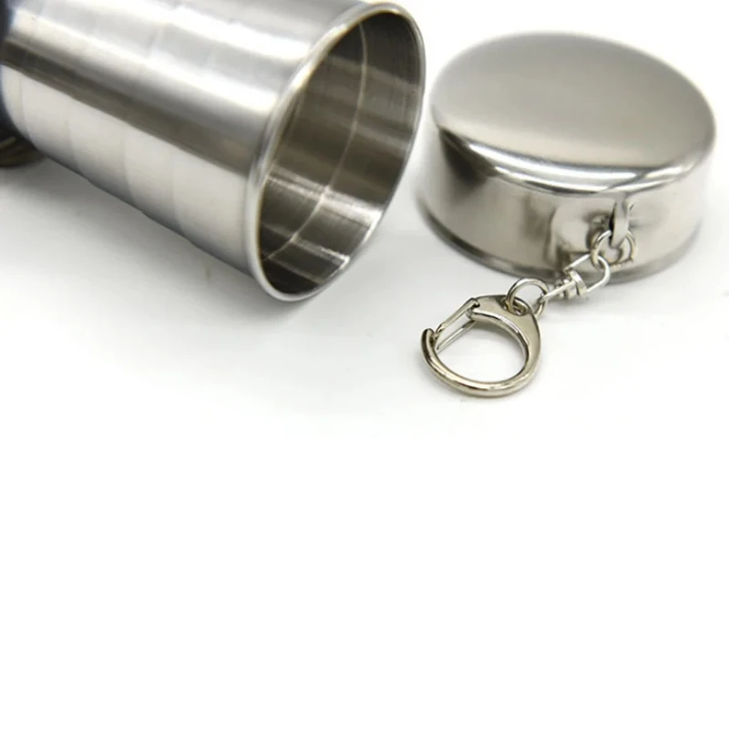 1Pc 75ML Stainless Steel Folding Cup Keychain Stainless Steel Folding Retractable Cup Teacups Teaware Folding Glass 6