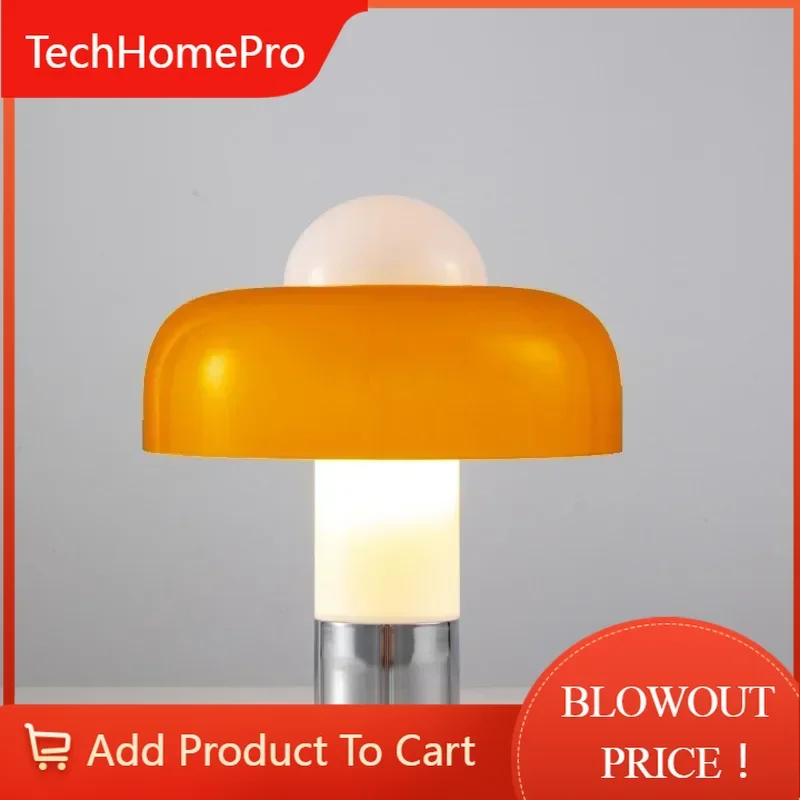 TechHPItalian Minimalist Floor Lamp Living Room Study Bedroom Bedside Orange Glass Mushroom Light
