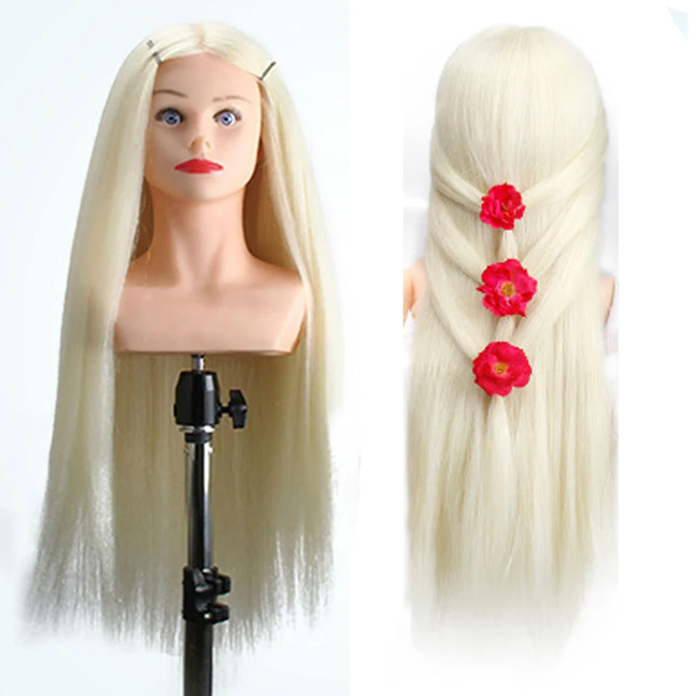 28'' Blond Mannequin Head 60% Animal Hair for Hairdressing Competition Professional Hair Styling Practice Doll Head Hairdres
