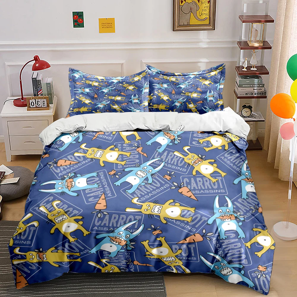 Cartoon carrot monster rabbits pattern Bedding Set 1 Duvet Cover 2 Pillowcases for Adult and Children Luxury Gift Full Size