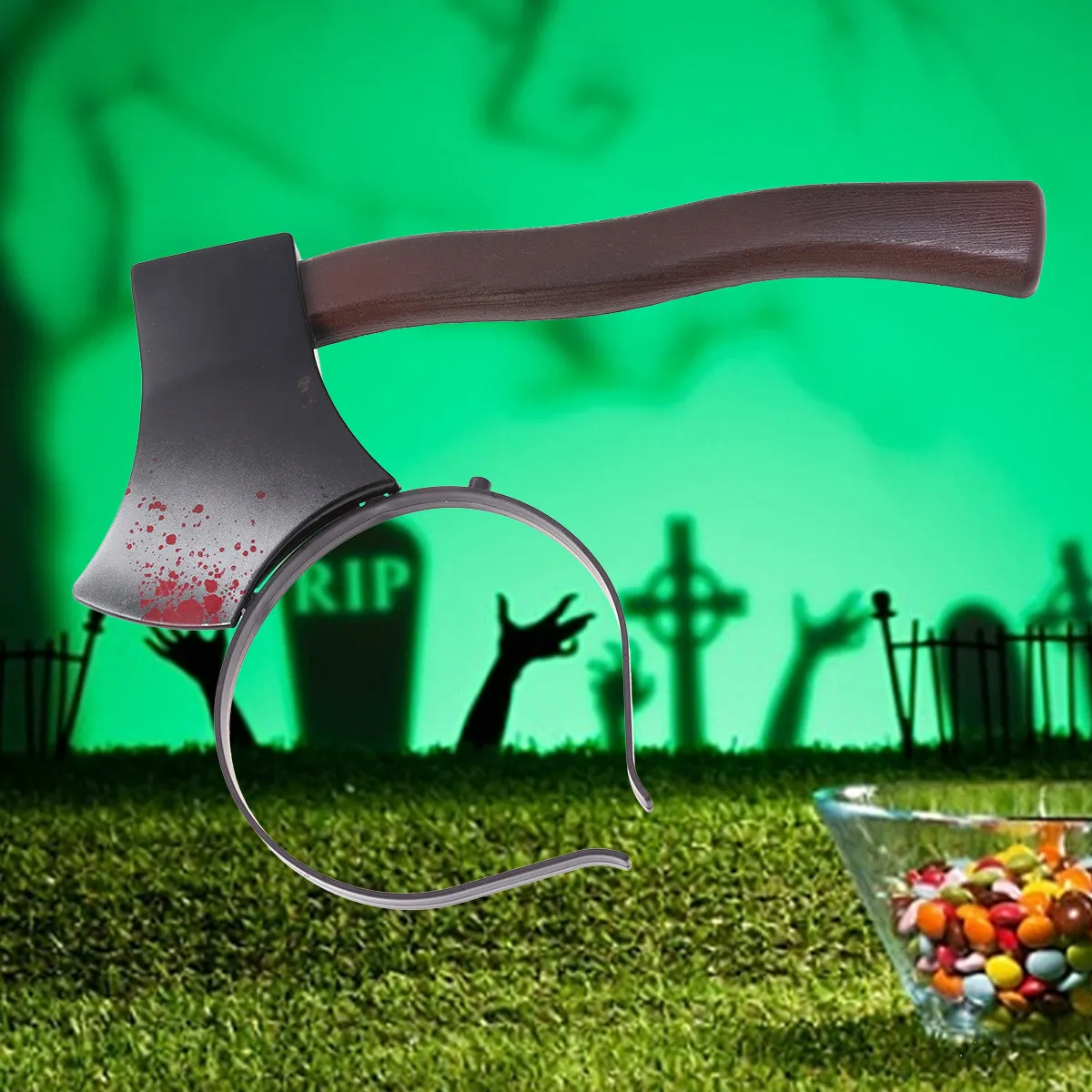 

Bloody Axe Headband Faux Chopped Head Effect Scary Halloween Costume Party Decoration Horror Cosplay Accessory Fake Blood