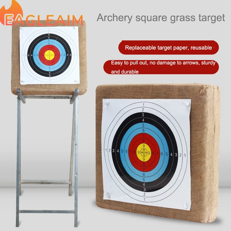 Archery Target Grass Square Target For Backyard - 20inch Bow Archery and Arrows Block Straw Target For Compound Recurve Bow Shoo