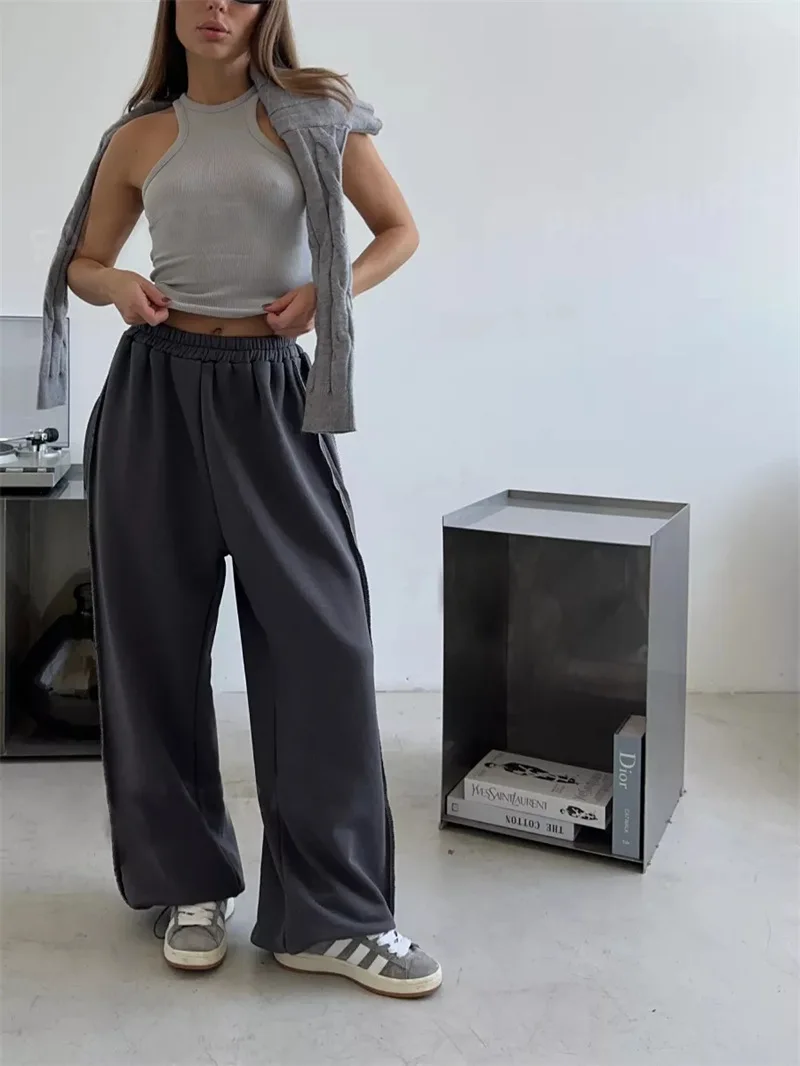 Mulher roupas calças estilo de rua americano solto calças casuais elegante e versátil cintura elástica sweatpants calças femininas