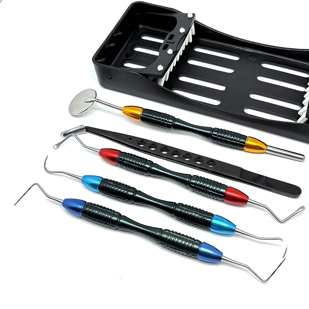 5Pcs/set Dentist Examination Kit For LM Tooth Cleaning Scaler Gracey Curette Cobra Handle 5 types + disinfection box