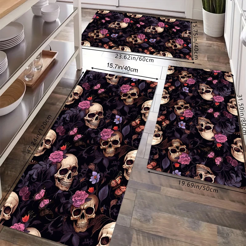 Evil Flowers and Skeleton Terror Anti Slip Door Mat Floor Mat Carpet Carpet Kitchen Entrance Home Balcony Foot Mat  Kitchen Mat