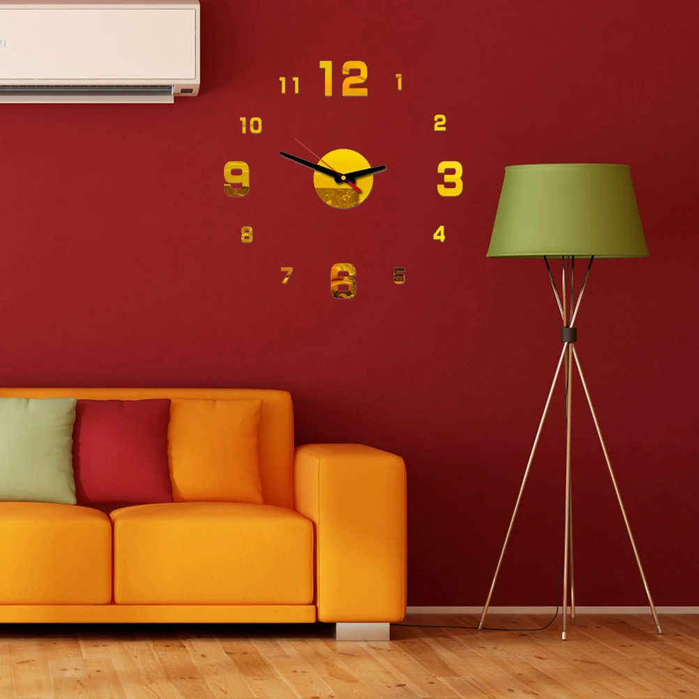 

Wall Clock Acrylic Classroom Modern Small Size Decorative Golden Framless Office