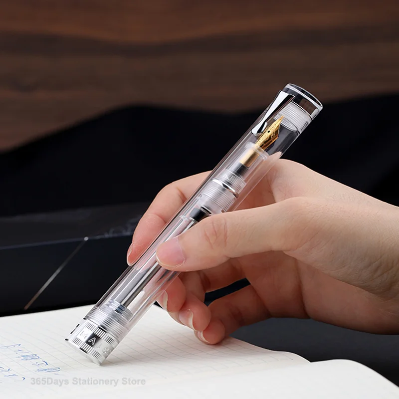 New MAJOHN V1 Transparent Resin Demonstration Vacuum Filling Inking Fountain Pen #26 Nib Gold-Plated Nib Daily Writing Gift Pen