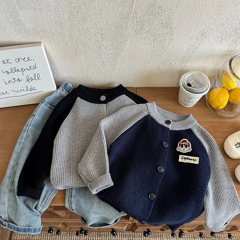 Boy Toddler Knit Cardigan Warm Thick Children Kid 26 Autumn Winter Cartoon Casual Sweater 3-12 Years Outfit Jacket Coat