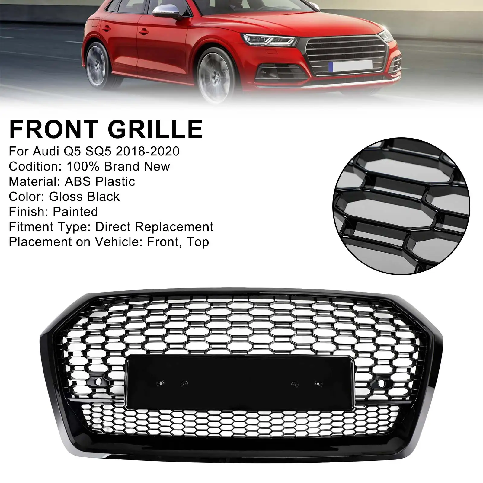 Artudatech RSQ5 Style Front Honeycomb Mesh Grill Grille Fit Audi Q5 SQ5 2018-2020