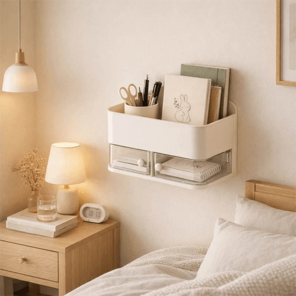 

Plastic Rotatable Wall Mounted Storage Box Space Saving Large Capacity Condiment Storage Box with Drawers Desktop Storage Box