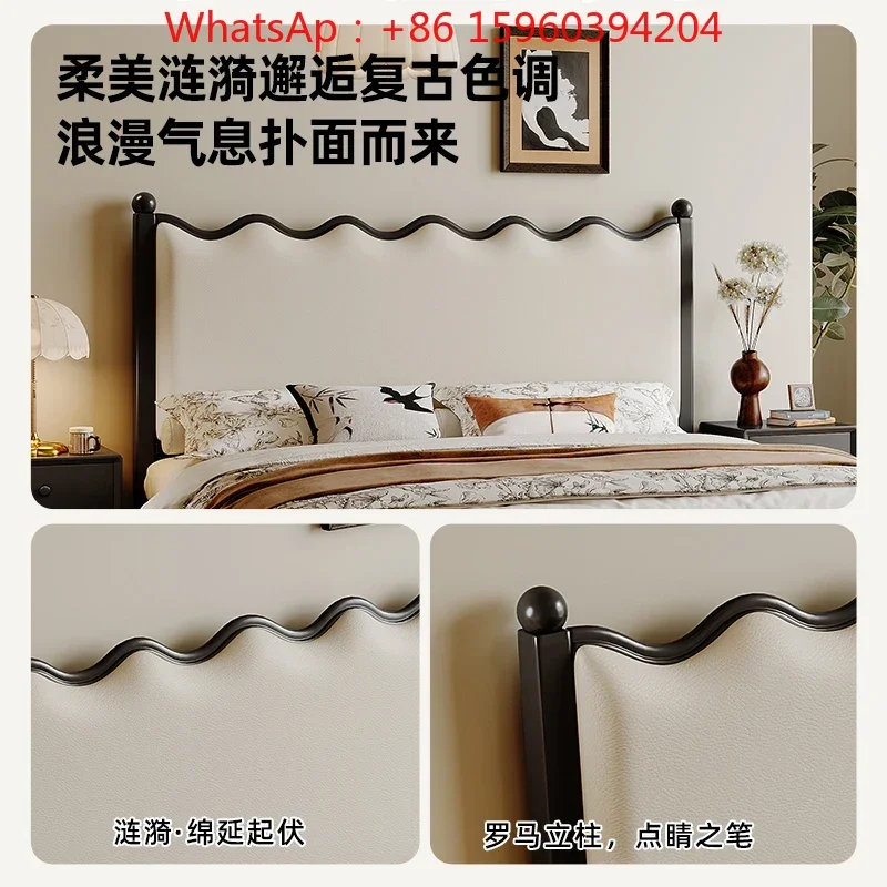 retro solid wood first layer cowhide soft bag bed French 1.8 meters double ripple storage 1.5 meters