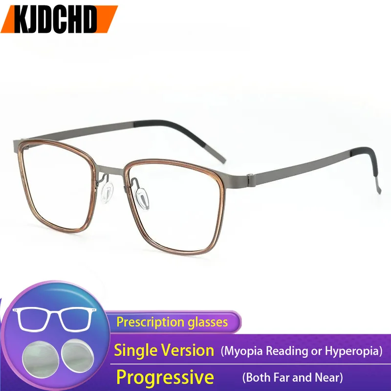 KJDCHD Vintage Screwless Titanium Prescription Glasses Anti Blue Light Myopia Glasses Customizable Progressive Reading Eyewear