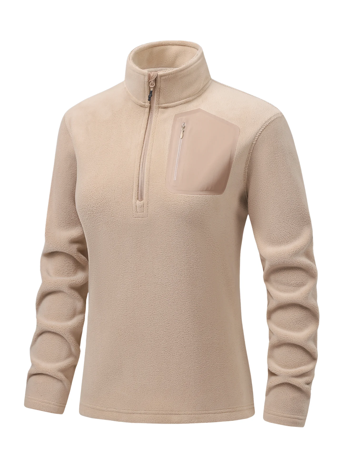 Women's half-zip fleece jacket, stand-up collar, windproof, warm and comfortable, suitable for both inner and outer wear.