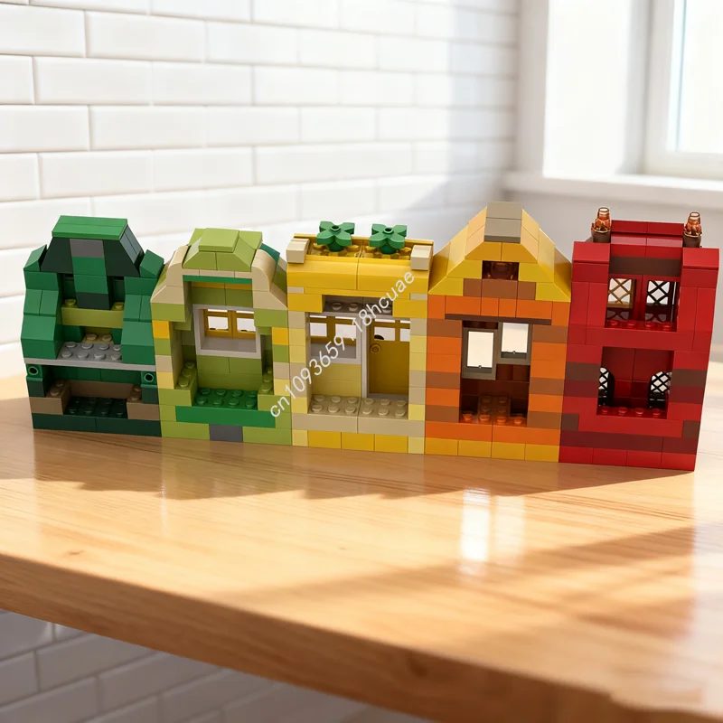 

353 шт. MOC Радужные домики 1 5 Красный Зеленый Классическая модель Строительные блоки DIY Творческая идея Рождественский подарок Образовательная игрушка на день рождения