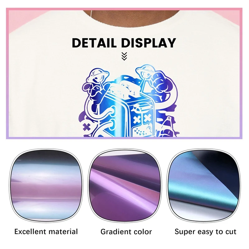 Heat Transfer Vinyl, 12 Pack Iron On Vinyl Sheets, 6 Assorted Gradient Change Colors PU HTV Vinyl For Heat Vinyl Design