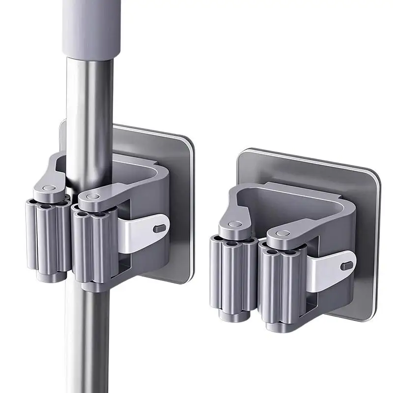 5Pcs Adhesive Wall Mounted Mop Holder With Strong Non Slip Grip No Drilling Design For Kitchen Bathroom Garage Home Storage