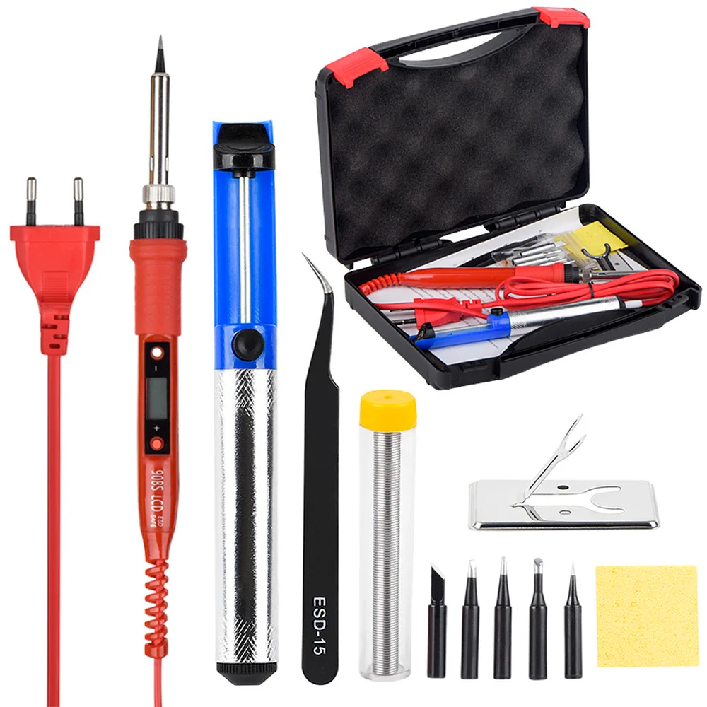 80W 110V 120V Digital Soldering Iron Kit Adjustable Temperature Pump Solder Iron Tools Welding Tool Repair Heater Soldering Gun