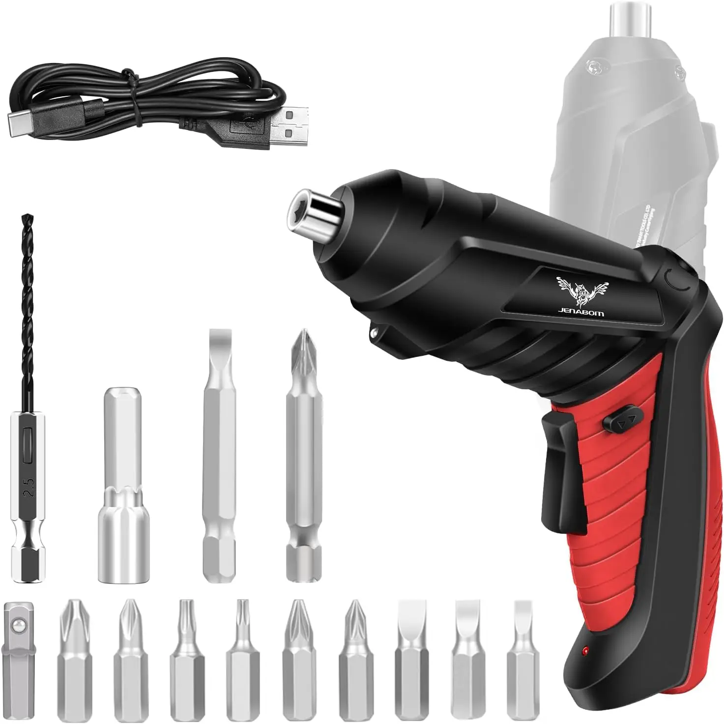 

JENABOM Electric Screwdriver Cordless, 3.6V Rechargeable Small Screwdriver Set, 3Nm Max Torque, LED Light, Ideal for Electronics Repair, Furniture Assembly&Home DIY