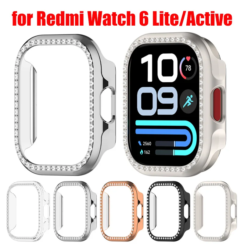 Bling PC Hollow Case for Redmi Watch 6 Active/ Lite Diamond Crystal Bumper for Redmi Smart Watch 5 Lite /5 Active Accessorie