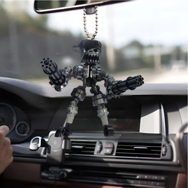 Machine Gun Skeleton Man Keychain Gift Man Car Decoration Cyberpunk Style  Creative Gifts & Crafts