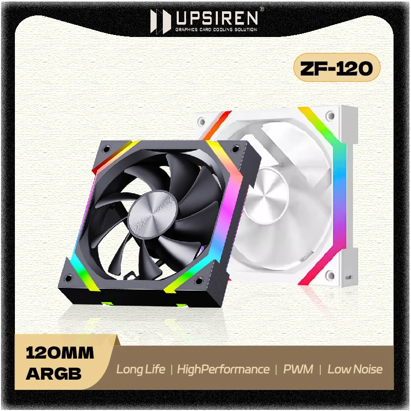 

UPSIREN ZF-120 Вентилятор для ПК 12 см ARGB 4-контактный ШИМ Тихий охлаждающий вентилятор 12 В Большой объем воздуха 45CFM_600-1500 об/мин Вентилятор для корпуса компьютера