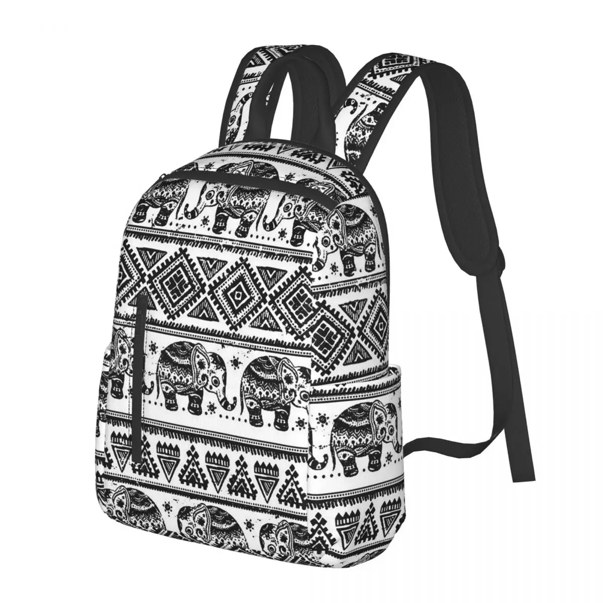 

Black White Ethnic Elephant Totem Student Backpack School Bag Hiking Travel Daypack for Boys Girls Bookbag Shoulder Bags