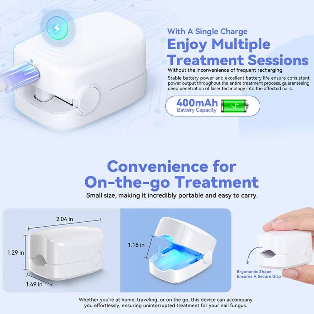 أداة مساعدة الأظافر الرمادية المحمولة ، جهاز ليزر لتنظيف الفطريات بالأشعة تحت البنفسجية احترافي للأظافر ، مصباح علاج ضوئي ، شحن من النوع C ، بالجملة