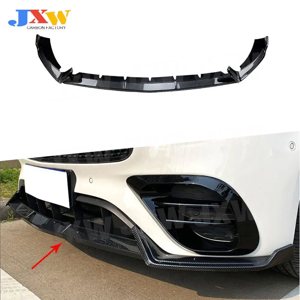 

3Pcs ABS Carbon Look Convertible Front Bumper Lip Spoiler Splitters For Benz E Class W213 E260 E300 E53 2021-2023 Glossy Black