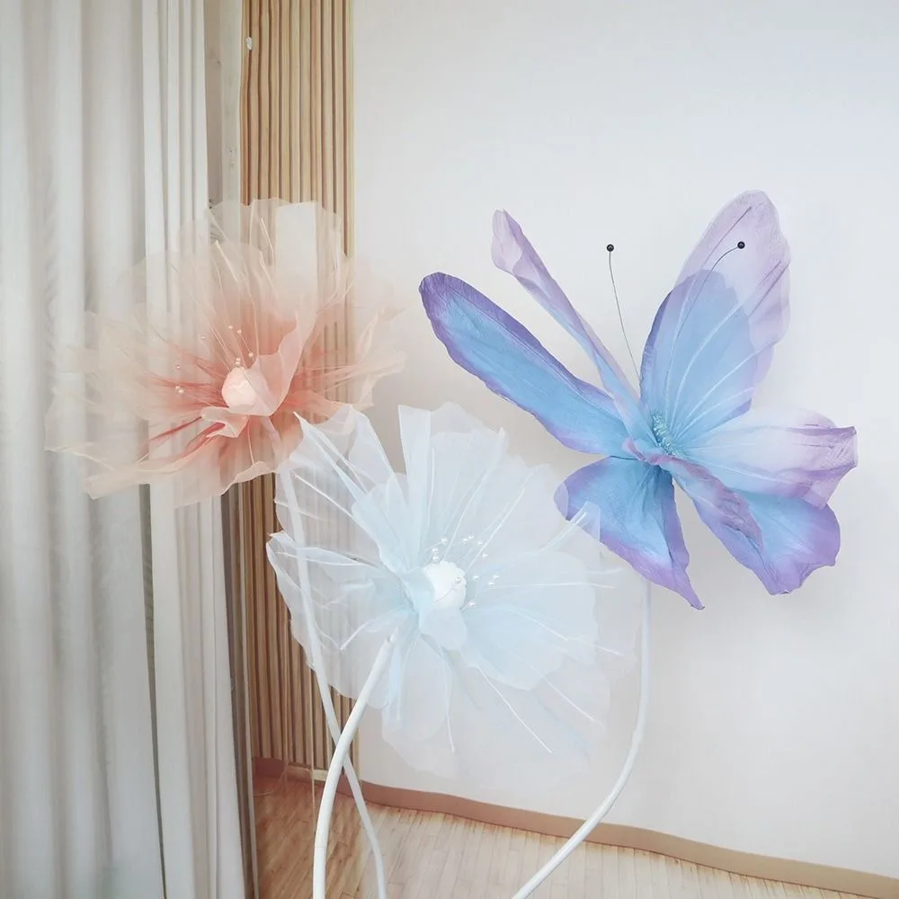 50cm Silk Yarn Artificial Butterfly Mariage Decor Wedding Party Outdoor Holiday Decoration Display Giant Gauze Fake Butterfly