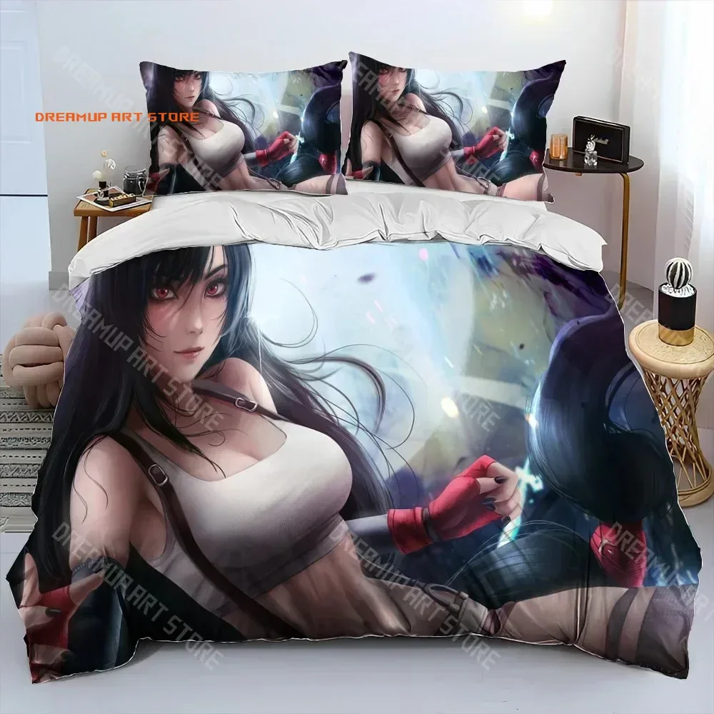 2026 Tifa Aerith Sexy Girl Lace Cartoon Game Comforter Bedding Set,Duvet Cover Bed Set Quilt Cover Pillowcase,Queen Size Bedding