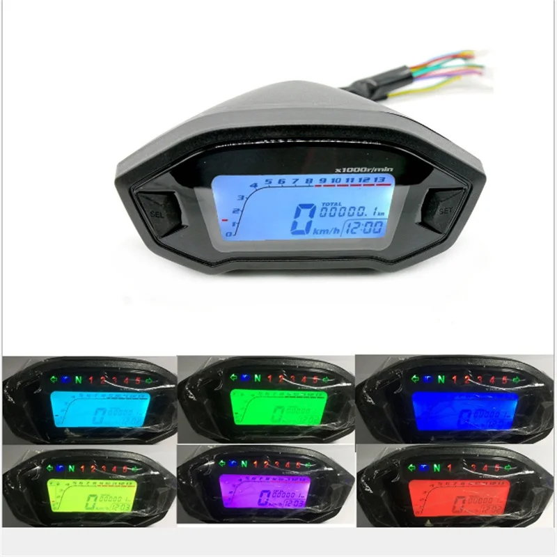 

Universal Motorcycle LCD Tachometer Speedometer Gauge Odometer 5 Gear 7 Backlight 13000 RPM 199 km/h MPH Motorcycle