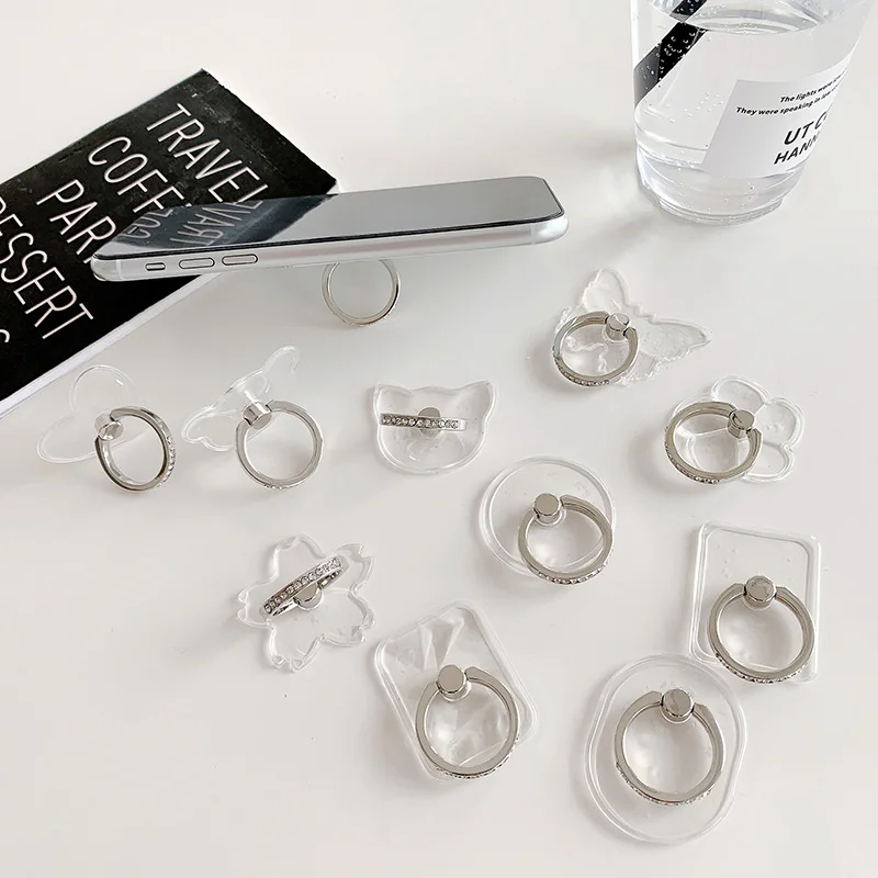 Cell Phone Ring Holder Stand Diamond Transparent Finger Grip Clear 360° Degree Rotation Kickstand Compatible IPhones