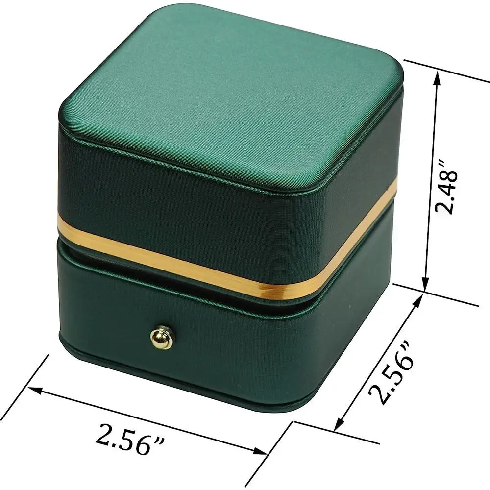 صندوق من الجلد الصناعي مربع الدائري ، مخملي أنيق متين ، صناديق عرض الحلقات الداخلية ، تغليف المجوهرات بتشذيب ذهبي ، تغليف الخطوبة