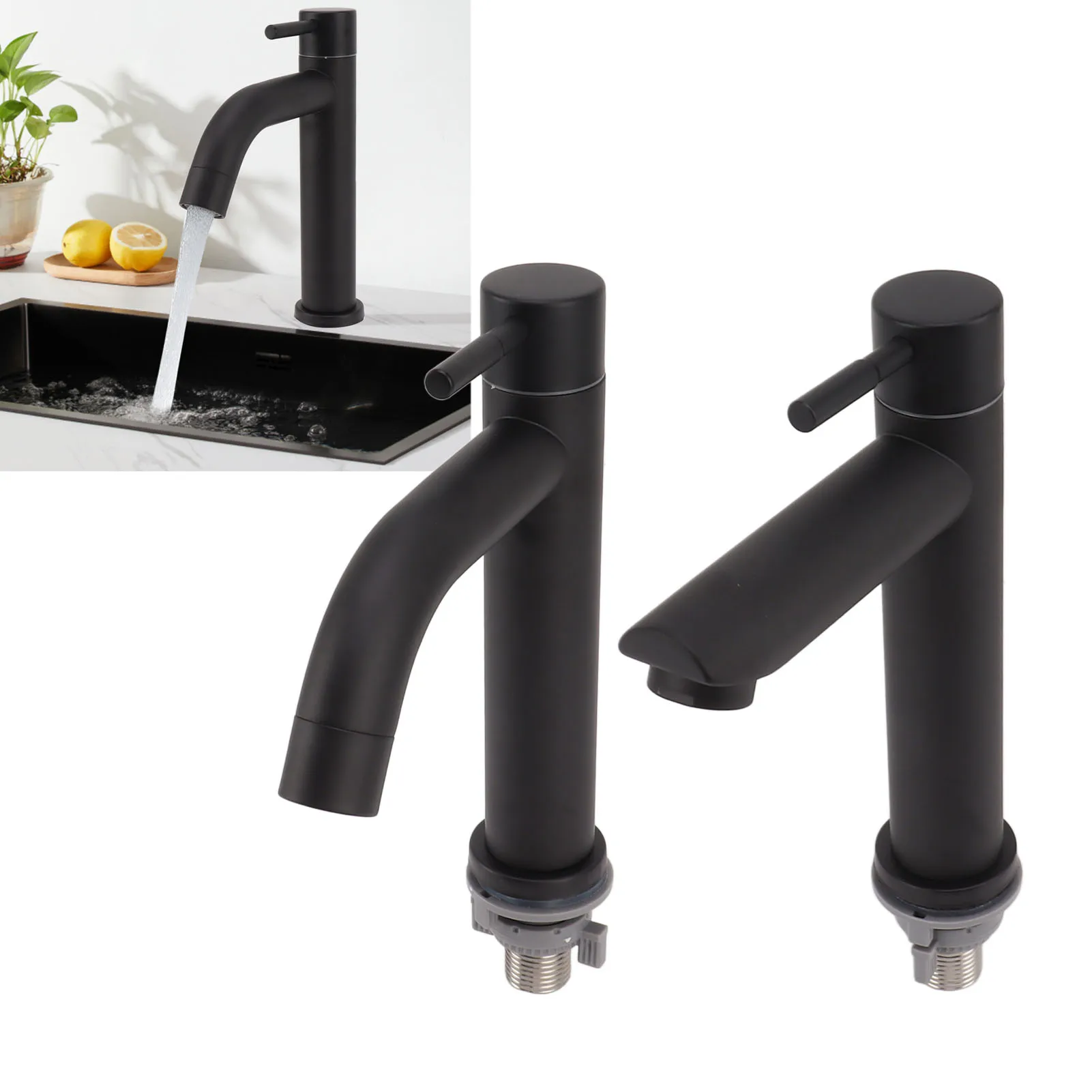 Sink Faucet Erosion Resistant Cold Water Control Bathroom Faucet Single Hole Black Single Handle with PTFE Tape for Hotel