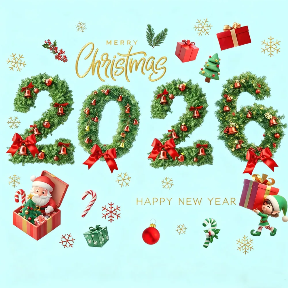 Weihnachten 2026 grüne Kiefernnadelglocke Fensteraufkleber Urlaub Indoor und Outdoor Glastür statische Haftung geeignet für Store Windo