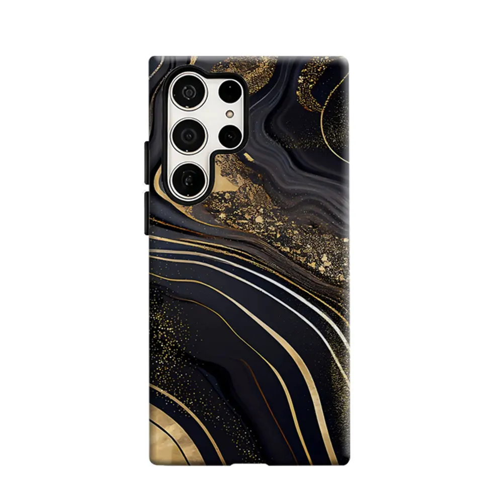 CaseLumi Phone Case For Samsung Galaxy S25 S24 S23 Ultra Plus HD Hard Gold Swirls Double Layer Cover Film Shell