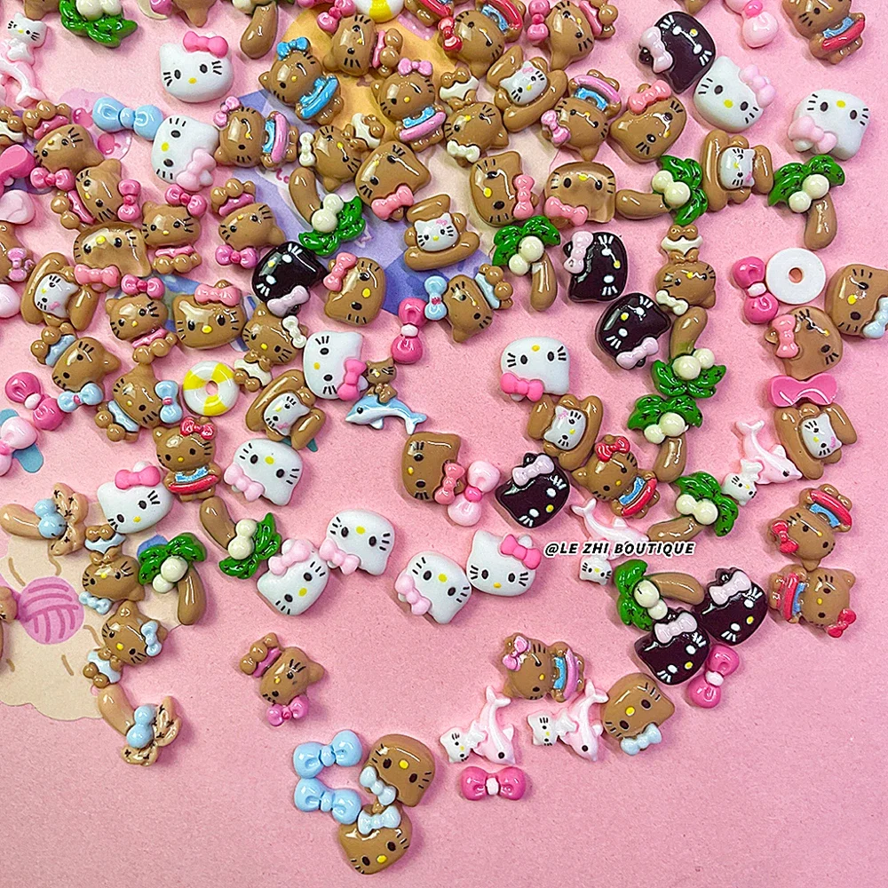 50Pcs Sanrio Hawaii Mixed Hello Kitty Nail Art Decoration 3D Nail Art Charm Nail Drill for Manicure Design Accessory Girlgift