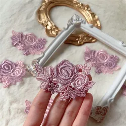 4Pcs/Lot 4*6cm Shiny Purple Pink Mixed Flower Gradient Sewing Motif Venise Lace Applique for Garment Embroidery Lace Patches