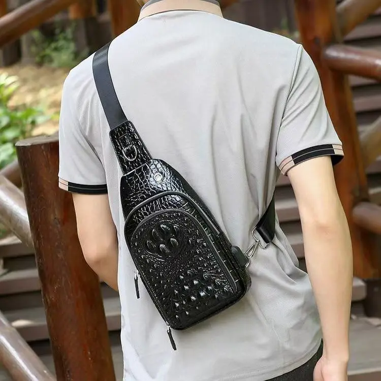 

Новинка 2026, винтажные мужские поясные сумки из коровьей кожи, повседневные нагрудные сумки, качественные сумки с узором аллигатора для мальчиков, брендовый дизайн, нагрудные сумки на плечо