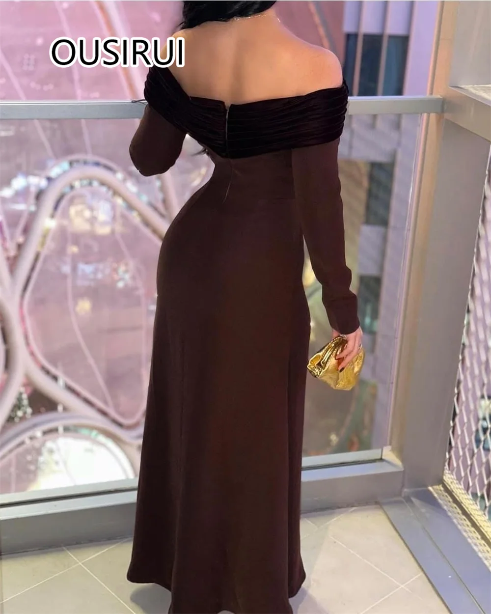花嫁介添人ドレス,ボートネック,サテンシース,セクシー,ホルター,足首までの長さ,長袖,カスタマイズ可能
