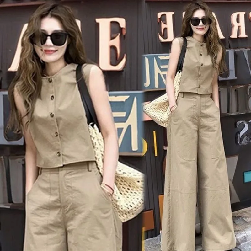 Single /Pant Sets, Summer New Fashion and Thin Foreign Top, Casual Temperament, High-end Pants Two-piece Set, Trendy Women，loose