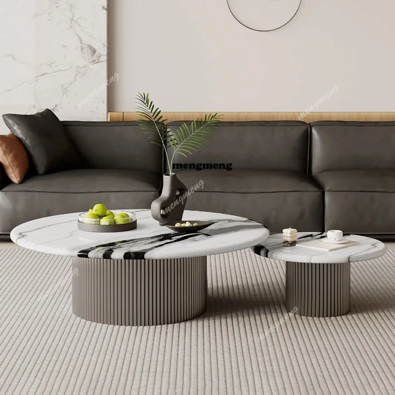 

Elegant Round Marble Coffee Table Sets with Stainless Steel Base Modern Living Room Center Table Sets Stylish Home Side Tables