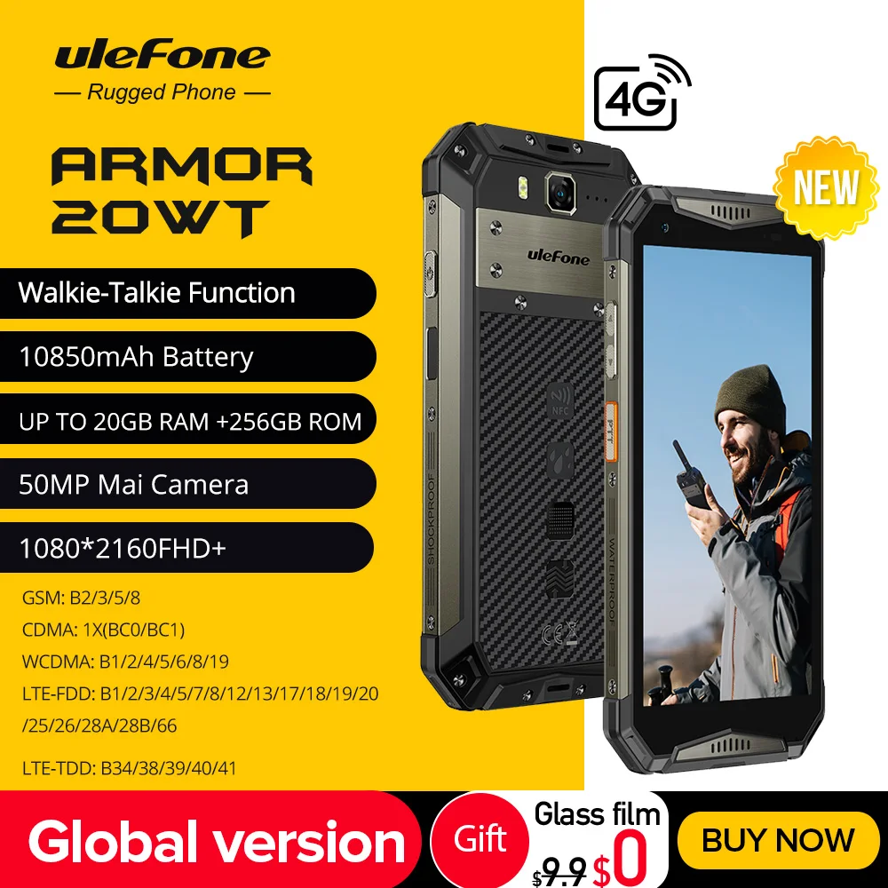 

Ulefone Armor 20WT Rugged Waterproof Smartphone, Walkie-Talkie, 10850mAh, Mobile Phone, 20GB+256GB, Android Phone, Global