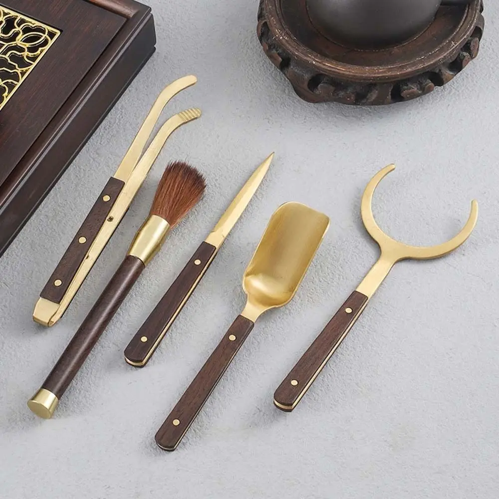 Portable Heat-resistant Kung Fu Tea Tools Wooden Tea Brush Tea Clip Chinese Tea Ceremony Teaspoon Tea