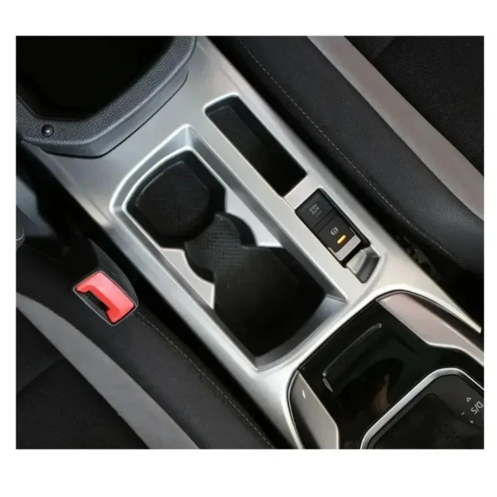 2017-2023 1pcs for T-ROC Carbon Fiber and Silver Car Interior Front Console Water Cup Holder Decorative Trim ABS