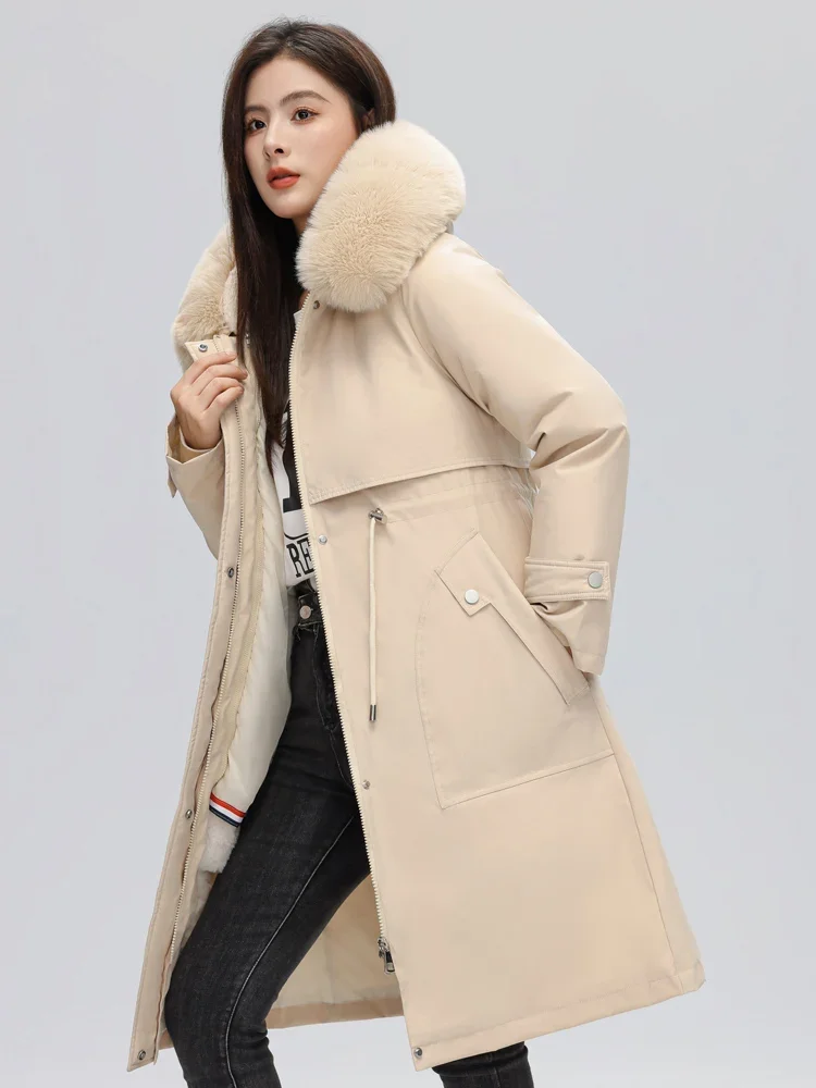 -30 Degrees 2023 New Winter Jacket Women Coat Removable Long Fashion Hooded Warm Parkas Female Thick Fur Liner Winter Coat Women