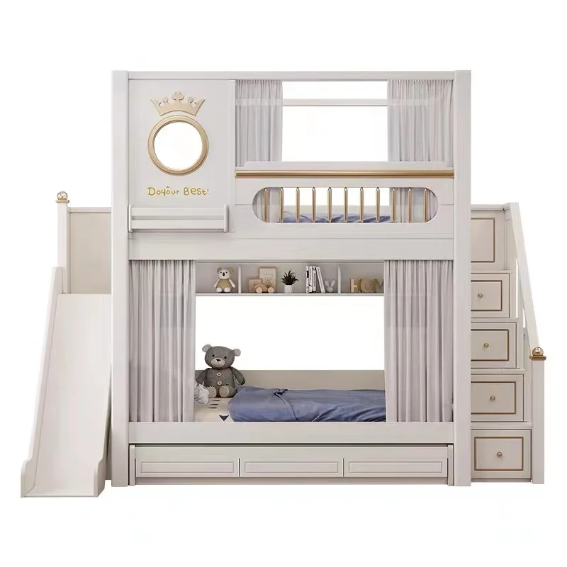 children's bunk solid wood bed luxury children's furniture upper and lower bunk slide bed with drawer